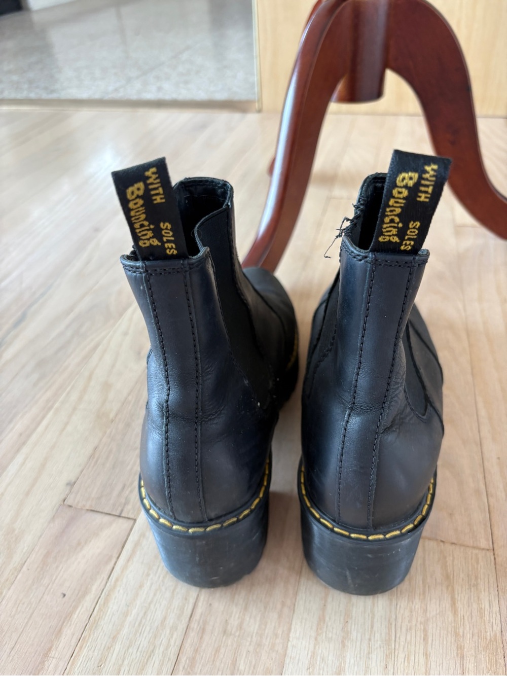 Dr. Martens Black Chelsea Platform Booties with Yellow Stitching - Picture 4 of 6